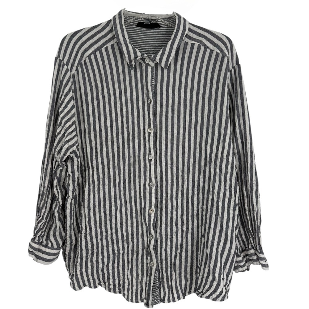 Jane + Delancey 3X Black White Stripe Button Up Top Collared Long Sleeves